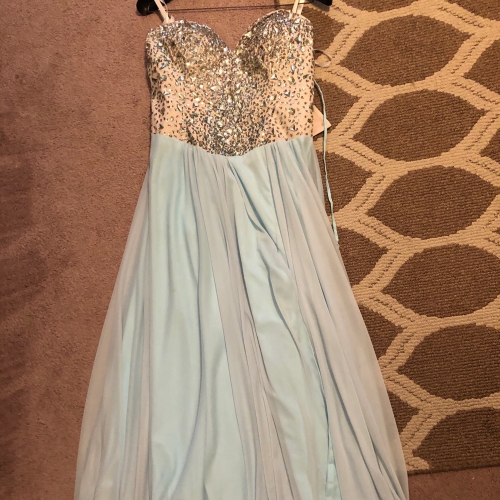 Light blue and sequined formal dress